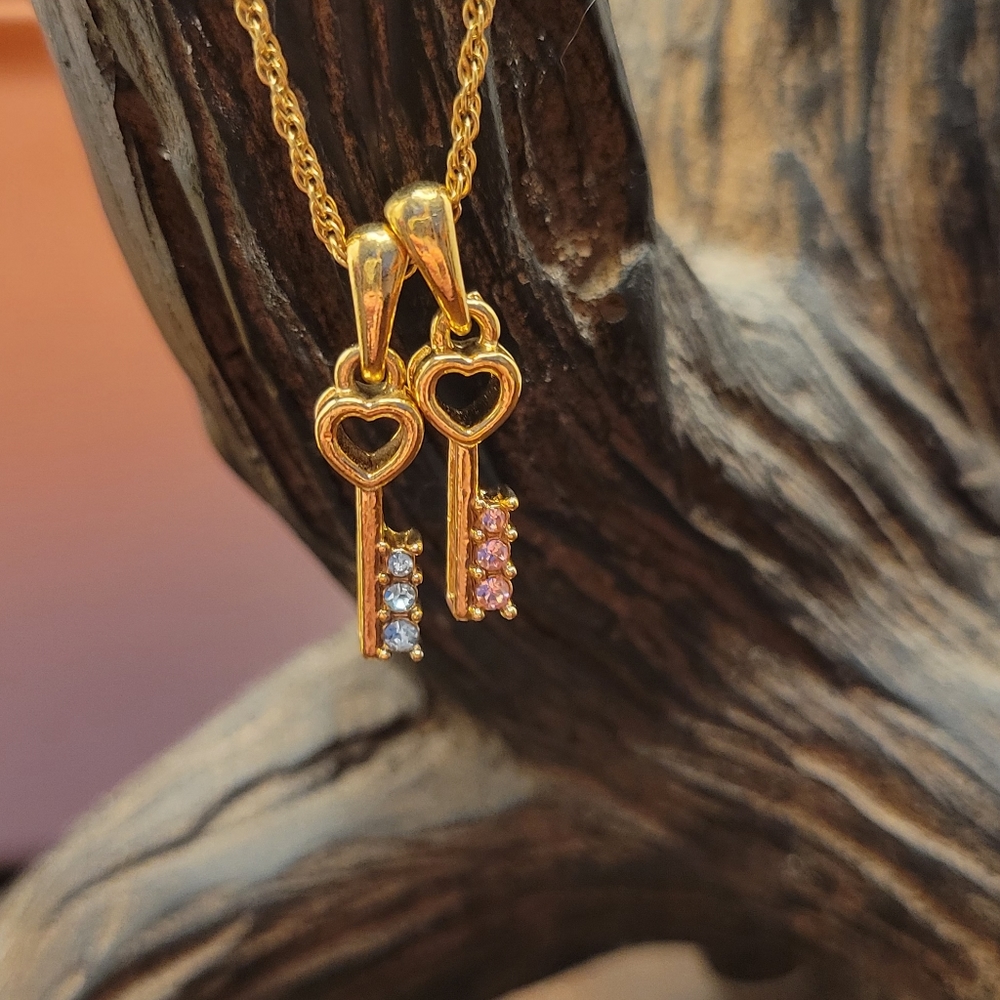 Pink & Blue Keys Necklace Pisces & Libra